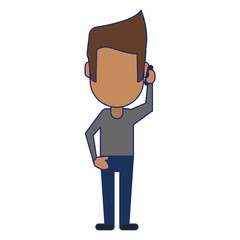 man using smartphone avatar cartoon
