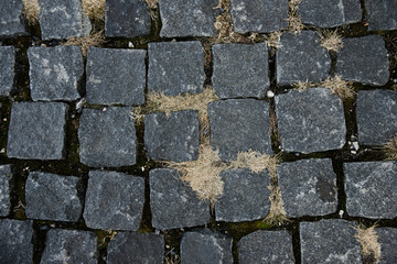 Round cubic stone road close up