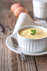 Custard on the wooden background