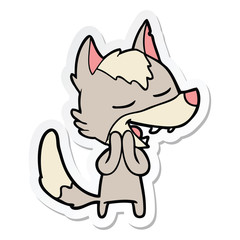 sticker of a cartoon wolf laughing