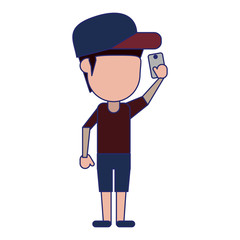 man using smartphone avatar cartoon