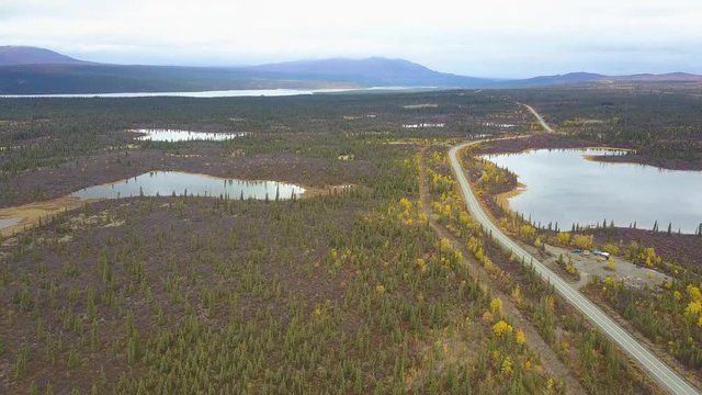 Bird's eye view of beautiful landscape along the Richardson Highway in Meiers Lake, Alaska