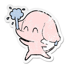 distressed sticker of a cute cartoon elephant spouting water