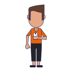 man using smartphone avatar cartoon