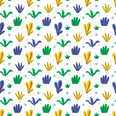 Leaves flat set. Seamless pattern Tropical plants isolated on white background. Nature simple green floral. Minimal style fantasy.