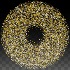 Gold Glitter Vector Texture on a Black. Golden Glow Pattern. Golden Christmas and New Year Snow. Golden Explosion of Confetti. Star Dust. Abstract Flicker Background with a Party Lights Design. 