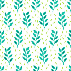 Leaves flat set. Seamless pattern Tropical plants isolated on white background. Nature simple green floral. Minimal style fantasy.