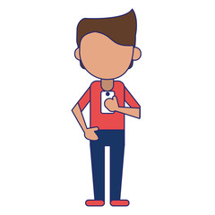 man using smartphone avatar cartoon