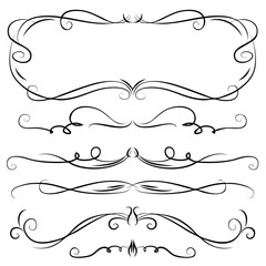 Hand drawn vector vintage swirl borders frames set