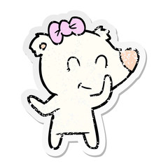 distressed sticker of a female polar bear cartoon