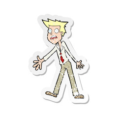 retro distressed sticker of a cartoon stressed man