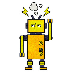 retro grunge texture cartoon malfunctioning robot