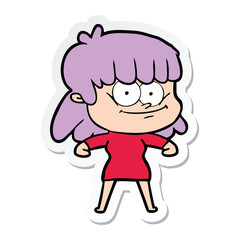 sticker of a cartoon smiling woman