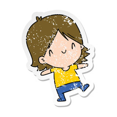 distressed sticker cartoon of a cute kawaii girl