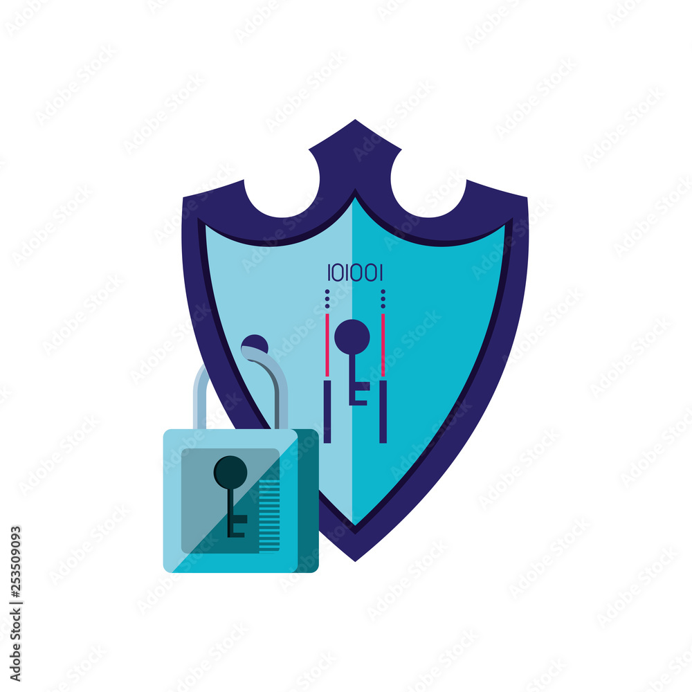 Poster shield secure with padlock isolated icon