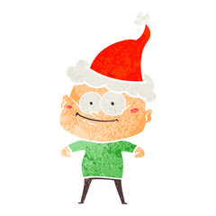 retro cartoon of a bald man staring wearing santa hat
