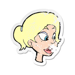 retro distressed sticker of a cartoon friendly woman