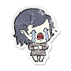 distressed sticker of a cartoon crying vampire girl