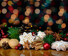 Christmas decoration with sweets and spices