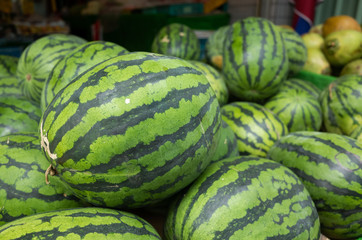 watermelon stacked on the marketplace