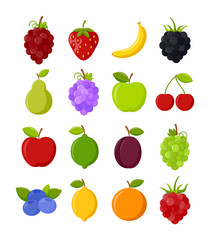Set of colorful fruits on white background