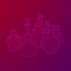 Different wine bottles. Model wireframe low poly mesh vector illustration