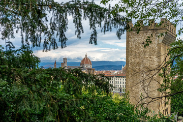 The City gate of San Niccolo and the Duomo in Florence, Italy