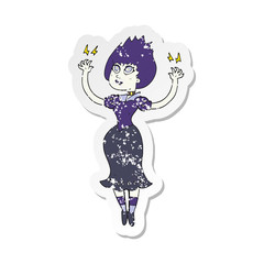 retro distressed sticker of a cartoon vampire girl
