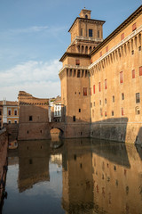 Castle Estense, a four towered fortress from the 14th century, Ferrara, Emilia-Romagna, Italy