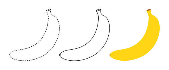 Banana to be colored and trace line educational game for kids