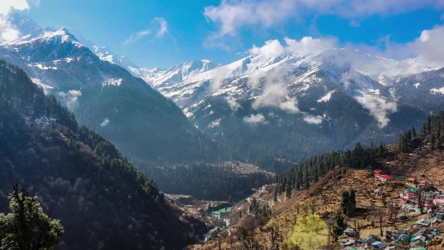 A beautiful winter timelapse of mountains and clouds of tosh,india.