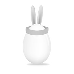 White blank egg with funny Easter decoration of bunny ears, realistic vector illustration