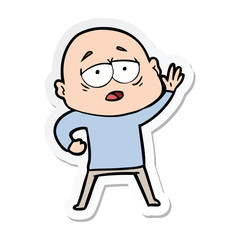 sticker of a cartoon tired bald man