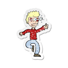 retro distressed sticker of a cartoon terrified man with eyes popping out
