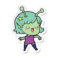 sticker of a happy alien girl cartoon