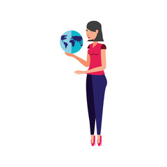 young woman with planet earth holding