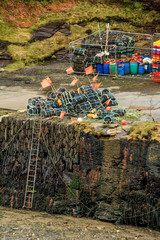 Lobster Pots and Fishing Gear on the Quayside, Bostcastle Harbour, North Cornwall