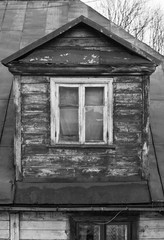 Wooden old house on street.