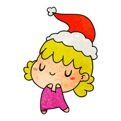 christmas textured cartoon of kawaii girl