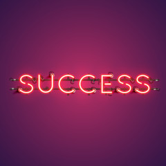 Neon realistic word 'SUCCESS' for advertising, vector illustration