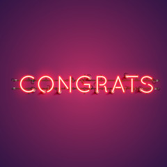 Neon realistic word 'CONGRATS' for advertising, vector illustration