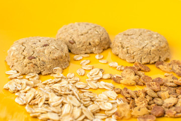 Healthy cereals and cookies on plate. Selective focus.