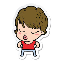 sticker of a cartoon woman with eyes shut
