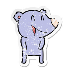 distressed sticker of a laughing bear cartoon