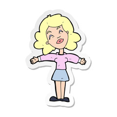 sticker of a cartoon woman with open arms