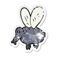 distressed sticker of a cartoon fly