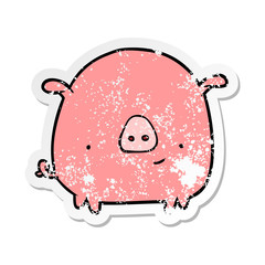 distressed sticker of a cartoon pig