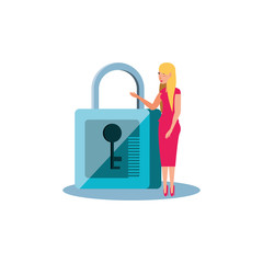 Fototapeta premium woman with safe secure padlock icon