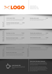 Modern minimalistic restaurant menu template