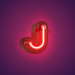 Realistic neon character from a set with console, vector illustration